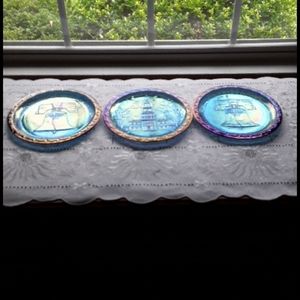 3 carnival glass commemorative plates